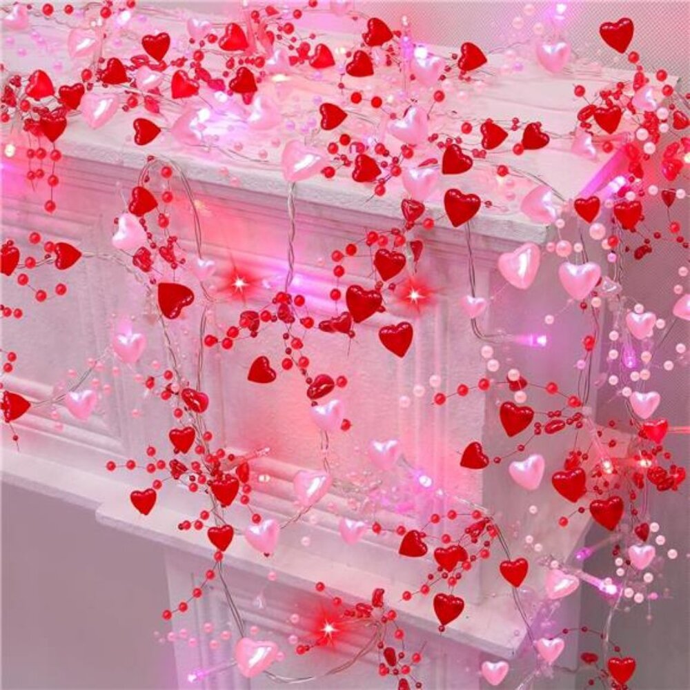 2 Pack Valentines Day Decorations Pink & Red Hearts Lights, Valentine